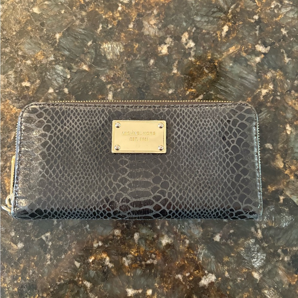 Michael Kors Black Snakeskin Wallet with Gold Logo